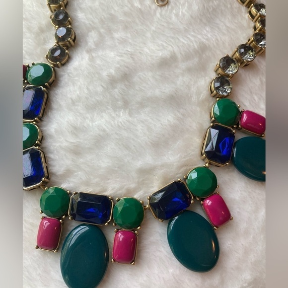 J. Crew Collectible Green Pink Blue Statement Necklace - Picture 2 of 8